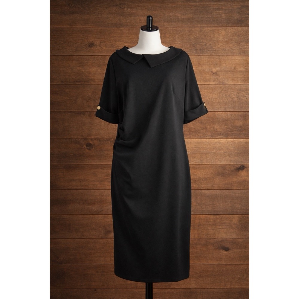 Mid Mod Secretary Dress‎ Black XL Asymmetrical Peter Pan Collar Mad Men Office